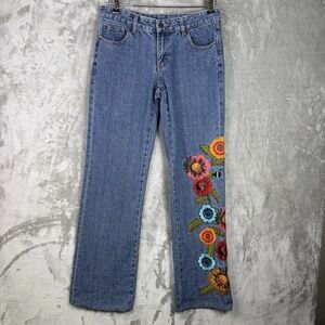 Ivy Jane Womens Y2K Floral Embroidered Bootcut Jeans Low Rise Boho Western Sz 6